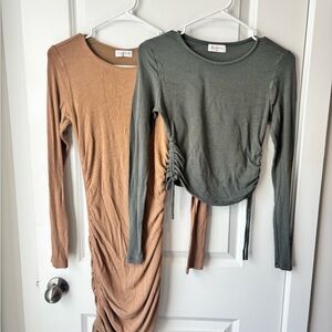 Ribbed & Ruched Long Sleeve Dress + Crop Top Set (Rumor) 🪴